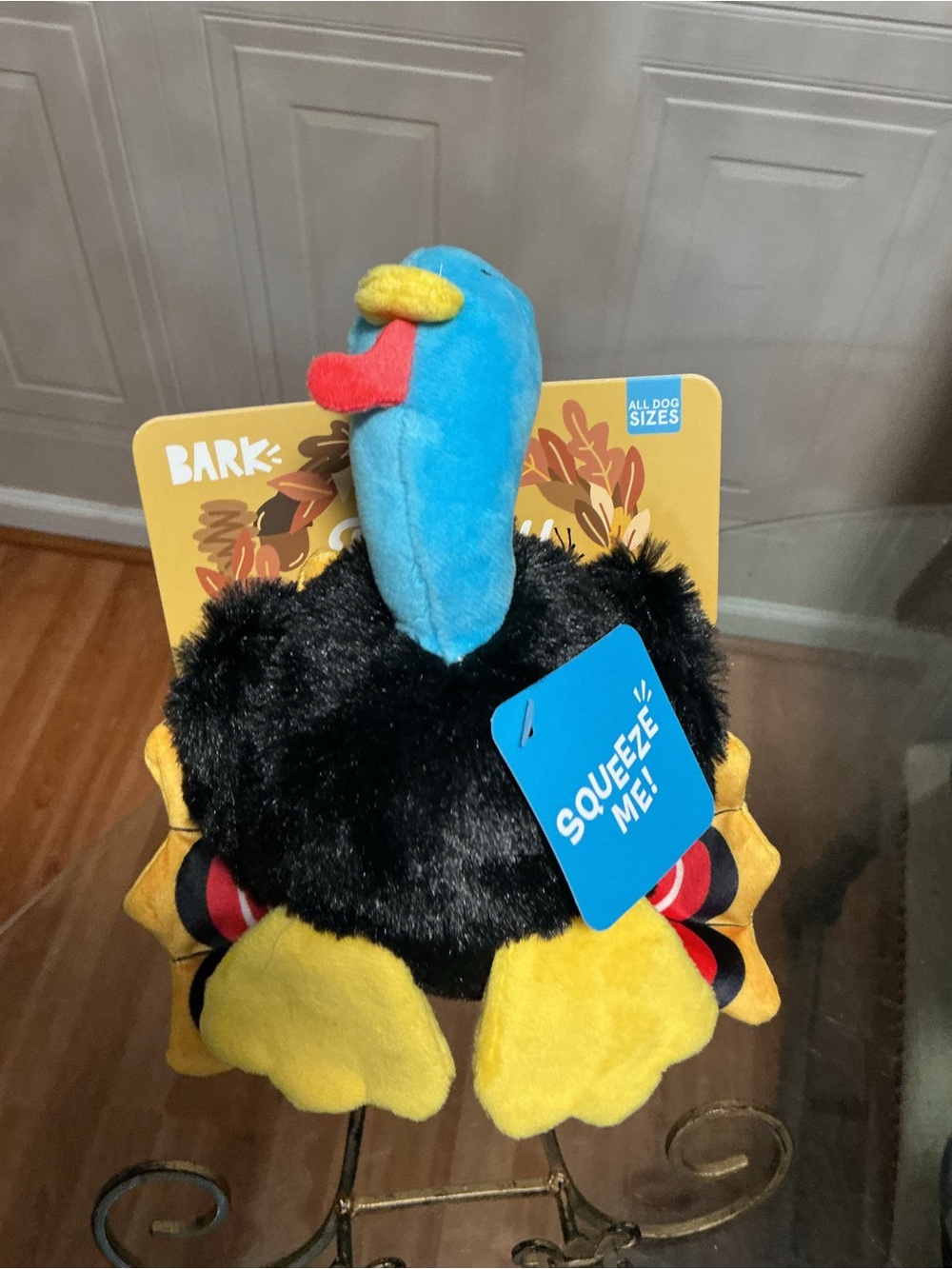 BARK Turkey Tom Plush Stuffed Dog Toy - Squeaky & Clinker Dog Toy, Size M/L 8”